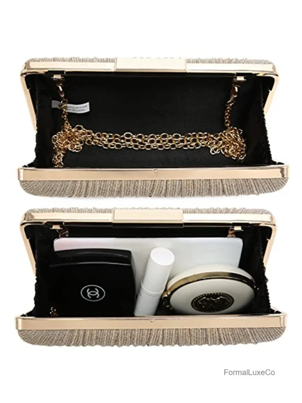 Faux Leather Pleated Evening Clutch with Detachable Chain Strap